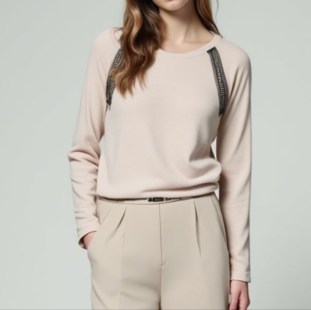 RACHEL Rachel Roy Cream Relaxed Fit Elegant Embellished Chic Sweater Size Small - Picture 10 of 13